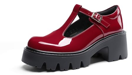DREAM PAIRS Women's T-Strap Mary Jane Pumps Shoes,Red,7.5