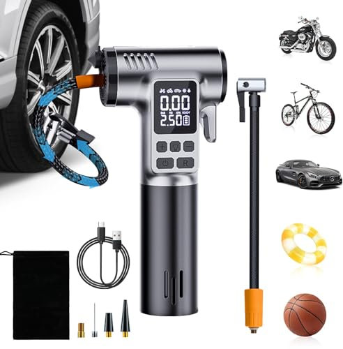 Bwaliffury Compresor Aire Portátil 150PSI, Potente Inflador Ruedas con Martillo de Seguridad, Pantalla LCD Digital para Coche, Motos, Bicicletas