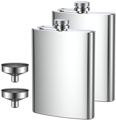 2 Pcs Flasque à Alcool, Flasque Whisky en Acier Inoxydable 304, pour Whisky, Rhum, Vodka, convient pour la Randonnée et les Fêtes (220ml / 8oz)