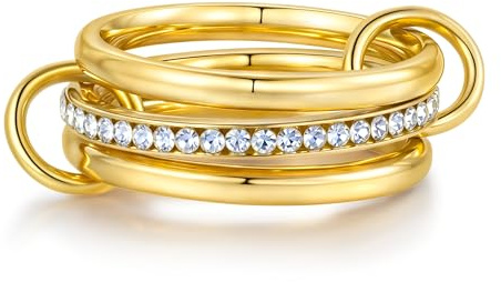 Joo&Rind Stapelbar Ringe Damen Gold – Stapelring Anlaufbeständiger Edelstahl Gold Linked Ring, Modisches Schmuckset für Alltag & besondere Anlässe (3er-Set, 17.25 (54.5))