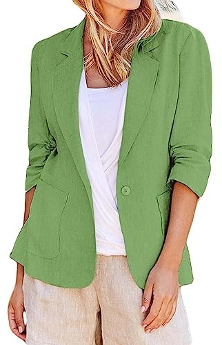 Blazer de verano para mujer, chaqueta corta de lino para mujer, chaqueta ligera de verano, chaqueta de traje, chaqueta deportiva, chaqueta de negocios, chaqueta holgada, chaqueta de entretiempo