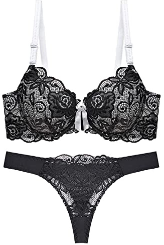 Conjunto de sujetador de encaje para hombre sin mangas, con forma de push-up, ropa interior para mujer, Negro , 90B-C L