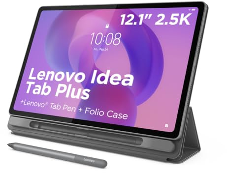 Lenovo Idea Tab Plus Android Tablet | 12.1 inch 2.5K (2560x1600) Display | MediaTek Dimensity 6400 | 8 GB RAM | 256 GB UFS 2.2 | Wi-Fi 5 | Luna Grey |Tab Pen + Folio Case