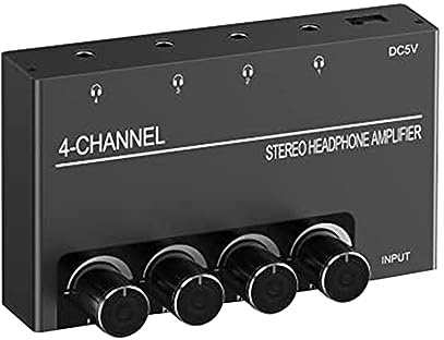 Qusedwey Amplificador de Auriculares de 4 Canales Amplificador de Audio EstéReo, Divisor de Auriculares con 4 Salidas de Auriculares de 3,5 mm y Entrada de Audio de 3,5 Mm