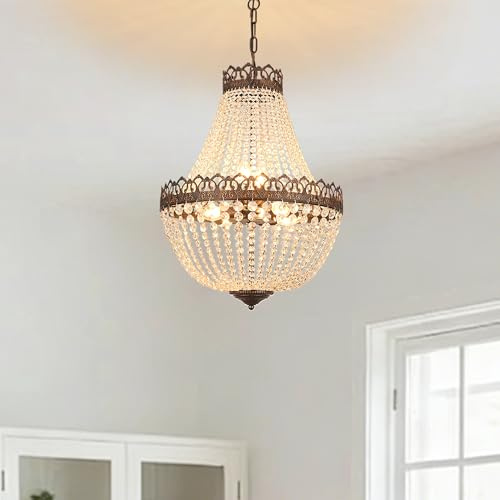 meibeileil Lustre Vintage En Cristal,Suspension Luminaire Chambre E14 Avec ChaîNe RéGlable L100cm,Lustre Cuisine 4 LumièRes,Plafonnier Lustre Salon,Table à Manger,Antique Noir Et Doré,60W,Ø46X63cm.