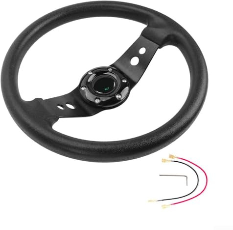 Oniissy Volant de course, volant de jeu 320 mm, volant de course en cuir synthétique avec poignée en cuir synthétique pour course/rallye/sport automobile/conduite SIM (noir)