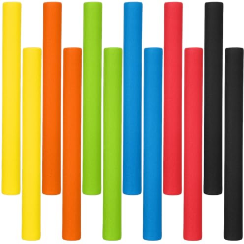 Hiboom 12 Pack Relay Race Batons Bulk, Multicolored Soft Foam Track and Field Batons for Running Competition Running Race Games Physical Education Outdoor Activities, Assorted Colors