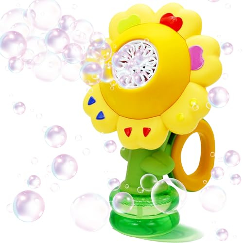 Macchina Bolle Fiori, Automatica Macchina Bolle di Sapone per Bambini, con Liquido per Bolle e Batterie Ricaricabili, Giocattoli di Luci Bambino 3-8 Anni per Festa di Compleanno Matrimonio all'aperto