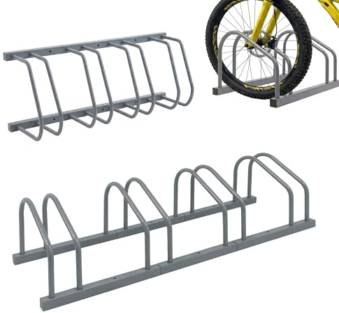 Relaxdays soporte para 4 bicicletas, montaje suelo/pared, neumáticos hasta 65 mm, garaje/patio, acero plateado
