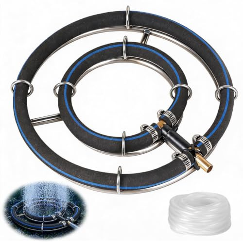CEWROM Aeratore per laghetto, diametro 25 cm, anello di ventilazione 2 in 1, diametro del tubo 8 mm, aeratore per laghetto con tubo da 9 mm di diametro e 5 m, anello aeratore per laghetto koi