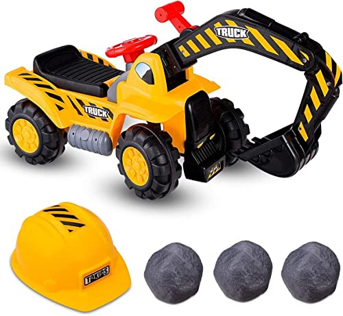 COSTWAY Ruspa Elettrica Multifunzione per Bambini, Escavatore Giocattolo Cavalcabile Elettrica, con Pietra ed Casco, Regalo per Bambini 3 Anni+, 89x45x30 cm