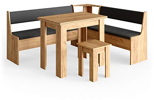 Vicco Combinazione di panche e tavolo ad angolo Roman, Rovere dorato, 180 x 150 cm con tavolo, adatto per il posizionamento ad angolo in cucine e sale da pranzo