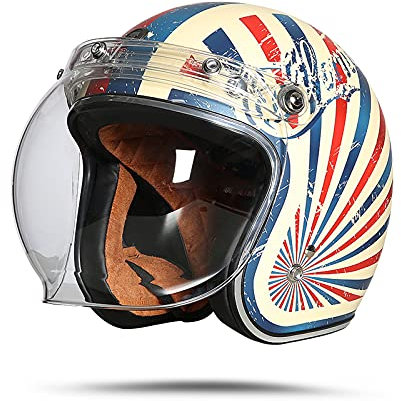 LIONCIANO Motorradhelm Mit Visier DOT/ECE Zertifiziert Jethelm Jet-Helm Roller-Helm Scooter-Helm Moped Mofa-Helm Chopper Retro Vespa Vintage Sturzhelm(Elfenbeinweißer California Dream, XL58-59cm)