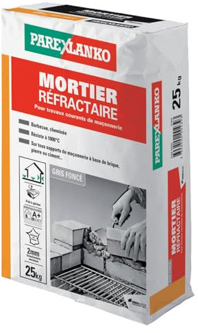 Parexlanko, Mortier Réfractaire, Mortier pour montage à base de brique, pierre ou ciment, 25kg Gris