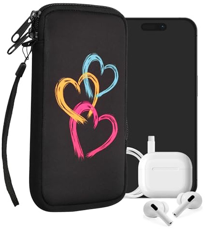 kwmobile Carcasa para móvil tamaño XL - 6,7/6,8 - Funda Universal con Cremallera - Estuche de Neopreno - Corazones metálicos