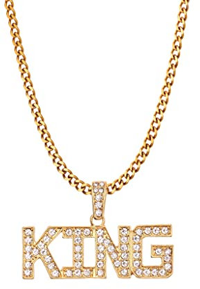 Liitata Hip Hop Gold Halskette KING Zeichen Halskette Rockstar Rapper Punk Gold Kette KING Anhänger Kette 80er 90er Jahre Kostüm Zubehör für Herren Fasching Karneval Mottoparty