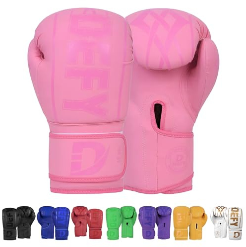 DEFY Boxing Gloves for Men & Women Training MMA Muay Thai Premium Quality Gloves for Punching Heavy Bags Sparring Kickboxing Fighting Gloves (Pink, 8oz)