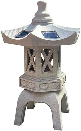 UZOURI Pagoda Stupa Lanterna da Giardino Esterno in Pietra-Scultura Solare da Giardino Impermeabile, Lanterna in Stile Giapponese Pagoda Solare a LED Decorazione da Giardino per Esterni