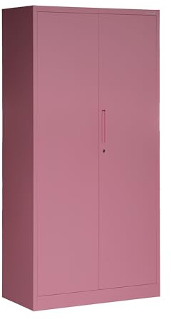 Domator Armoire en métal 185 x 90 x 45 cm | Armoire de Rangement verrouillable avec Tringle à vêtements | Revêtement par pulvérisation | Rose
