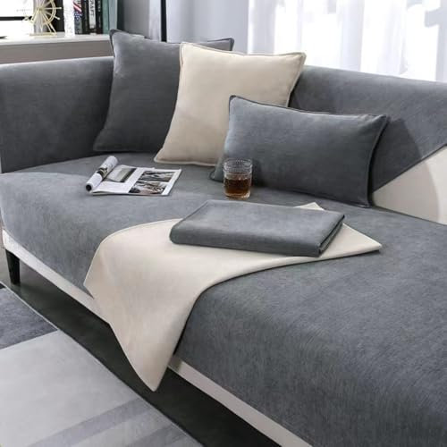 UracOn Sofabezug - Ultra Weicher Sofaschoner rutschfest - Universal 1 2 3 4 Sitzer Sofabezug u Form Couch überwurfdecke - Geeignet für alle Jahreszeiten (Grau- 110 x 240 cm)