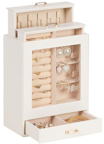 Mothers Day Gifts Homde Jewelry Organizer Girls Women Jewelry Box for Necklaces Rings Earrings Gift Bracelets Storage Case (White + Gold)