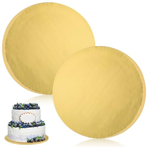 Tortenplatte, Cake Board Kuchenplatte, Rund Wiederverwendbar Tortenunterlage, Cake Board Gold&Silber für Transport Kuchen und Torten (Gold, 12mm-30cm(2 Stück))