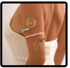 Jascatin Bracelet de Bras Tribal Africain en Pierre Écrasée - Spirale Ouvert pour Femme