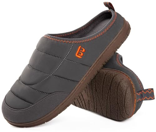 LongBay Mens Slip on Slippers Two-Tone Memory Foam House Shoes Grey,11