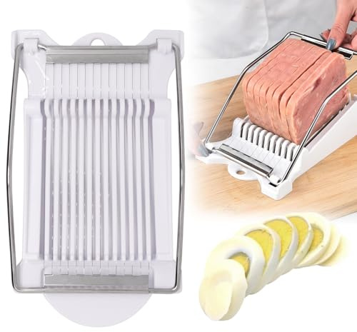 ZHMEINA Egg Slicer for Hard Boiled Eggs, Food Slicer with 14 Stainless Steel Wires, Heavy Duty Hard Boiled Egg Cutter, Spam Slicer for Soft Fruit Strawberry Luncheon Meat Home Use (1Pcs, White)