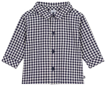 Petit Bateau Babyskjorta rutig flanell, Kväll/mjölk, 6 M�nader
