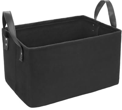YcsRnn Black storage basket, 31*21.5*19CM black basket, black storage box With Handle, felt storage basket, Foldable Open Storage Bins for Clothing, Toys, Books, Newspaper - Laundry Box