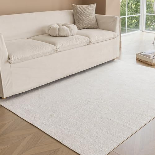 Obundi Teppich Kinderzimmer, 120x160cm, Creme Wohnzimmer Teppich Groß, Kurzflor Waschbarer Teppiche, KüChenteppich rutschfest, Balkonteppich Weich, Modern Carpet für Esszimmer, Büro