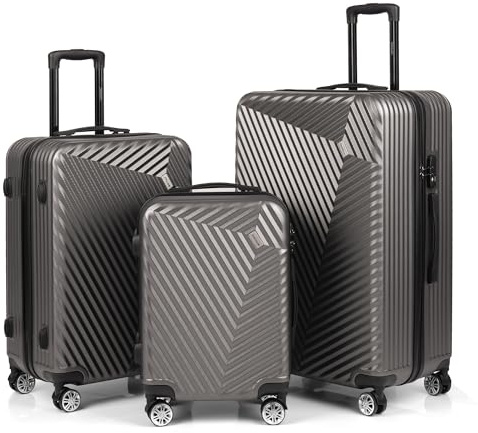 xRace 3-teiliges Kofferset ABS Hartschalenkoffer – 20/24/28 Zoll Handgepäck Trolley, 4 leise 360° Doppelrollen, TSA Schloss, stoßfest, platzsparend stapelbar, Premium Innenfutter (Dunkelgrau)