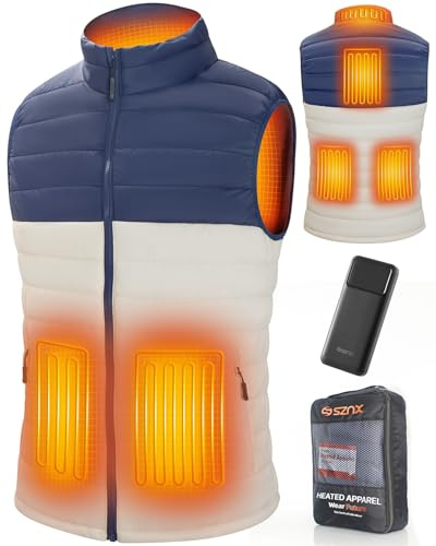 SZNX Gilet Chauffant Homme avec Batterie Incluse – Veste Chauffante Sans Manche Chauffage Rapide & Confort Thermique Hiver pour Travail Extérieur, Moto, Ski, Randonnée – USB Rechargeable, L