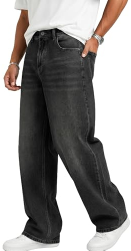 Misfuso Jean Baggy Homme Pantalon Denim Y2K Streetwear Décontracté Noir M