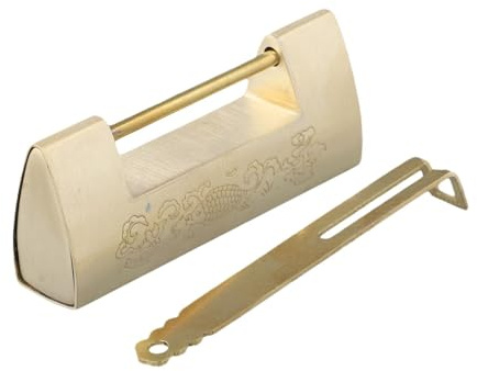 Cadenas en laiton antique avec design horizontal chinois vintage et symboles gravés, serrure décorative pour boîtes à bijoux, mini armoires, tiroirs ou petit rangement, livré avec clé assortie, pour D