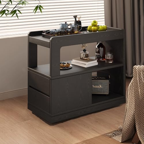 Artisanal Habitat Mobile alto 23 pollici in legno massello mobile soggiorno con ruote, soluzione di archiviazione angolare, adatto per soggiorno, camera da letto e corridoi (nero ciliegio, M)