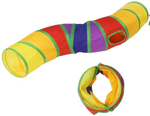 Greenfields Cat Tunnel & Cube Playset – Pop Up Collapsible Kit with Peek Hole & Swing Ball Toy, Interactive Rainbow Play Tunnel for Cat Kittens Indoor & Outdoor Cats