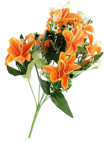 Toyvian Kunstblumen Lilien in Orange – 7 Köpfe Künstliche Blumen wie echt Real Touch Seidenblumen für Vase Hochzeit Tischdeko Beständige Dekoblumen für Garten Balkon Grabschmuck