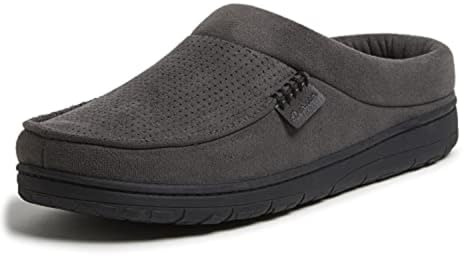 Dearfoams Men's Brendan Microfiber Suede Clog Slipper, Pavement (Perforated), Large
