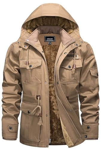TACVASEN Chaqueta de Invierno Hombre Abrigo Chaqueta Lana Militar Chaqueta Táctica Outdoor Chaqueta de Bombardero Cargo Chaqueta Trabajo Algodón Chaqueta Abrigada con Capucha Chaqueta Casual Saco