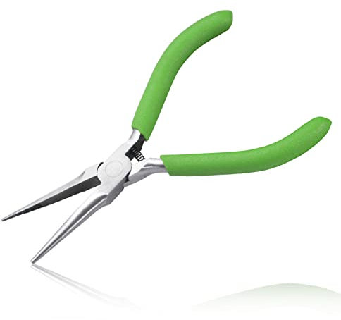 LEONTOOL Alicates de punta de aguja pequeños para hacer joyas, alicates de punta de 5 pulgadas de largo con mini alicates de afilado largo, mandíbulas dentadas para doblar alambre, agarre