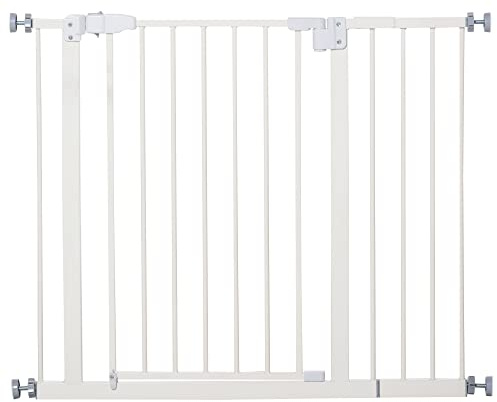Pawhut - Barrera de Seguridad metálica para Puertas y escaleras con extensión de 17,5 cm, Sistema de Cierre automático 74,5-84,5 x 76,2 cm, Color Blanco