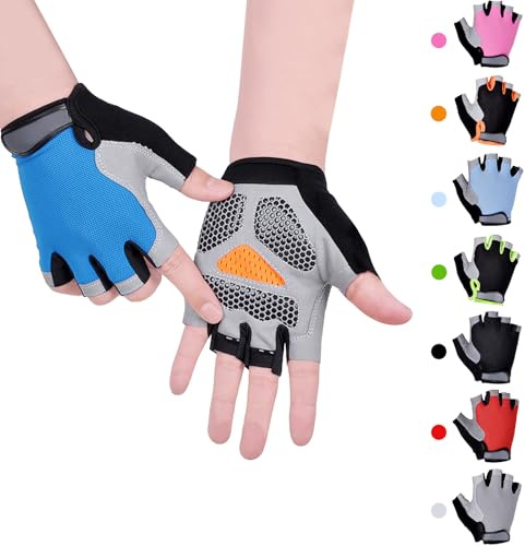 CubePlug Kids Boy Girl Cycling Climing Half Finger Gloves GEL Padded BMX Bike Fingerless [SPI] (S, Navy)