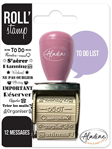Aladine - Roll' Stamp To Do List - Tampon à Molette - 12 Messages à Tamponner Partout - Idéal pour Bullet Journal, Scrapbooking 02164 3,5x8x10,5 Black