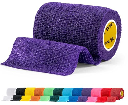 SPORTTAPE Self-Adhesive Cohesive Bandage, 7.5cm x 4.5m, Purple Single Roll | Compression & Vet Wrap for Dogs, Horses, Sports Stretch Tape for Football, Ankles, Joints, Fingers, Wrists & Sock Tape