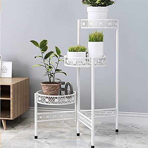Hollow Out Plant Stand, Flower Rack Garden Planter Pot Stand Holder Staircase Display Shelf for Patio Garden Corner Balcony Living Room,White,3tier