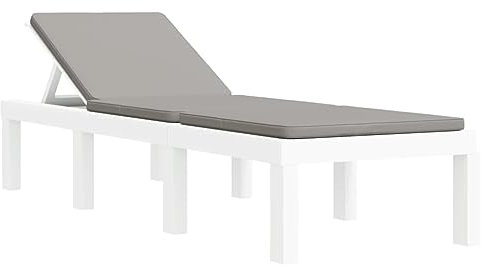 vidaXL Sonnenliege, Gartenliege Verstellbare Rückenlehne, Liegestuhl Liege mit Auflage, Relaxliege Strandliege Gartenmöbel, Weiß PP