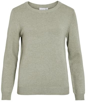 Vila Damen Strickpullover Rundhalsausschnitt O-Neck L/S Knit Top,Oil Green/Detail:Melange,XS