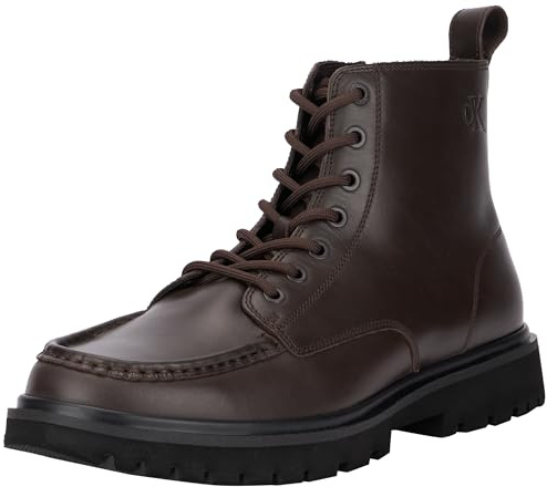 Calvin Klein Botas de media caña Hombre Eva Laceup de piel, Marrón (Dark Brown/Black), 46
